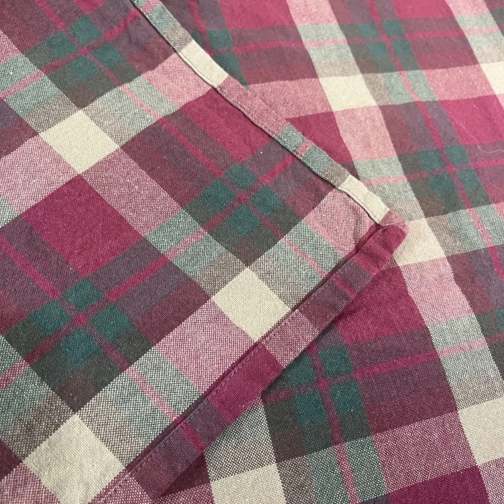 Vtg Park Designs Plaid Tablecloth Burgundy Green Tan Cotton 52x50 Farmhouse